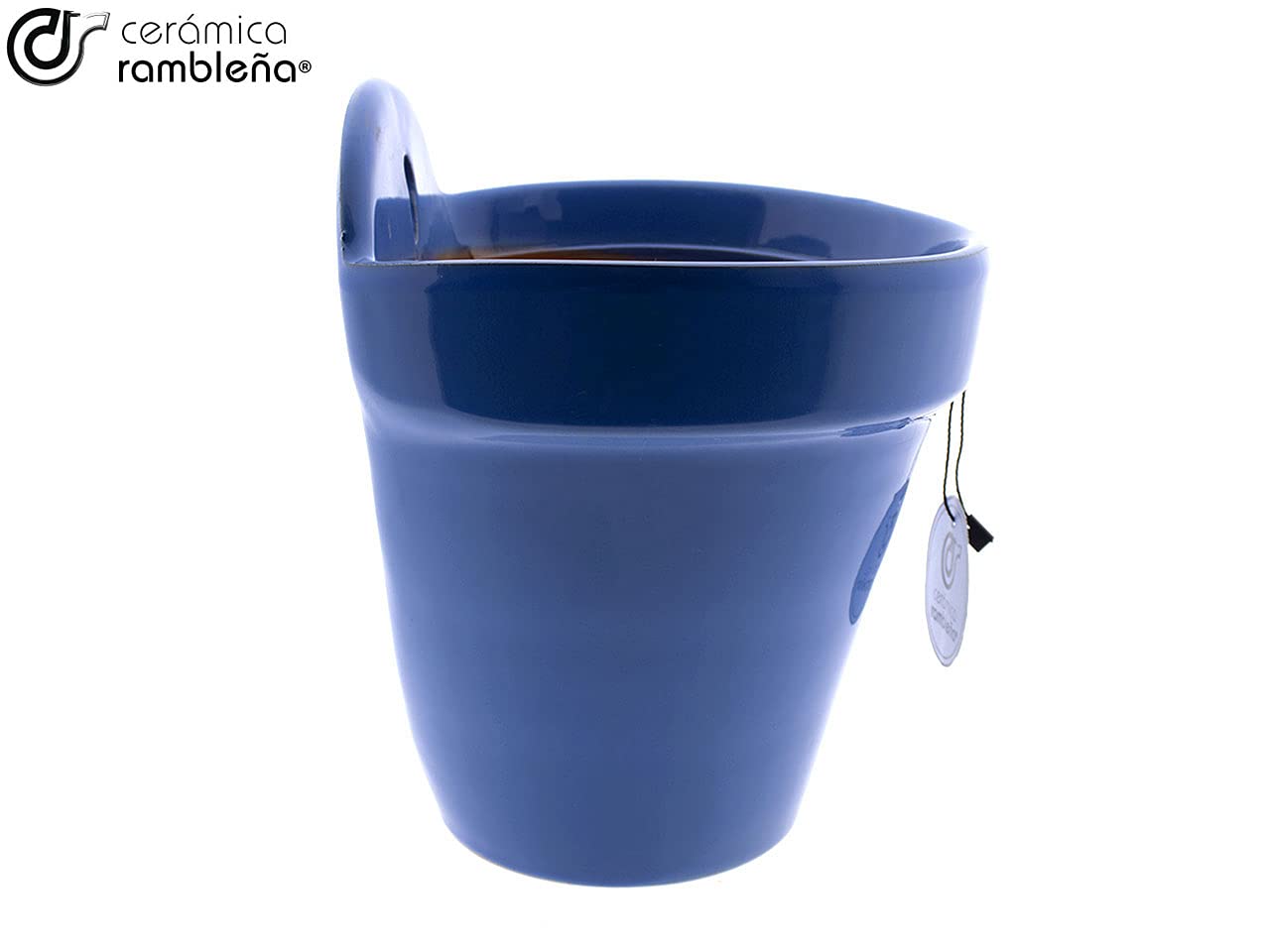 CERÁMICA RAMBLEÑA | Vaso da Fiori per Parete | Vaso Ceramica | Vaso Esterni con Foro per Appendere e Drenaggio | Vaso Azzurro - Modello D92 | Fatto in Spagna 18x16x21.5 cm