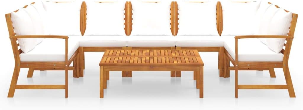 vidaXL 9 Piece Solid Acacia Wood Large Furniture Set in Cream