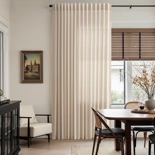 Image of Grey Flax Linen Curtains for Living Room 120 Inches Long Light Filtering Mordern Boho Sheer Curtains Back Tab and Rod Pocket Extra Long Floor to Ceiling Curtain for Bedroom Office 52x120, 2 Panels