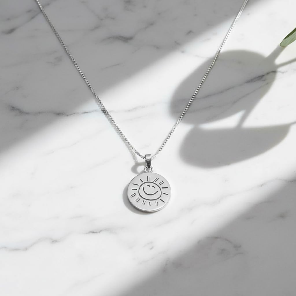 SILVERCLOSEOUT Sterling Silver You Are My Sunshine Necklace Happy Face Smiling Sun (Front) You are my Sunshine my only Sunshine (Back) Necklace Small Round Pendant