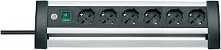 Brennenstuhl alu-office-line, Steckdosenleiste mit Schalter von Sicherheit (Kabel 3 Mt – Steckdosenleiste 6 Steckdosen in Aluminium und Kunststoff schwarz) Stecker-Schreibtisch mit Schutz Überspannungsschutz