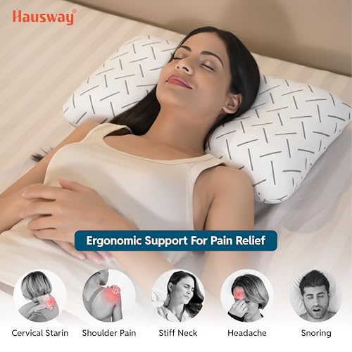 Image of Cool Gel Ergonomic Memory Foam Pillow, Orthopedic Pillow for Neck Pain Relief & Back Support with Removable Zipper Cover, 21x14x4.5 Inches, White, Pack of 1