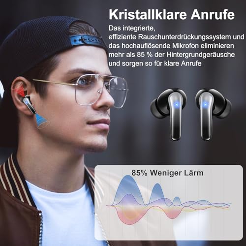 Bluetooth Kopfhörer, Kopfhörer Kabellos Bluetooth 5.3 mit 4 Mikrofon, 50 std Spielzeit mit Tiefer Bass, ENC Noise Cancelling In Ear Kopfhörer, IP7 Wasserdicht Ohrhörer, LED Anzeige, Für iOS/Android – Bild 6
