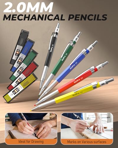 Nicpro 27 Pack Carpenter Pencils for Woodworking, Construction Mechanical Pencil with 100 Refill, Automatic Center Punch and Carbide Scribe Carpenter Tool, Construction Pencil for Carpenters Marking - Image 3
