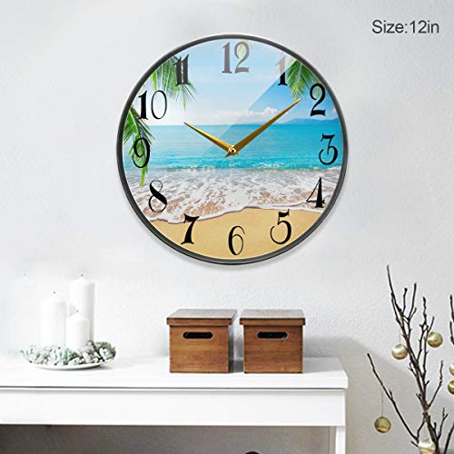 ALAZA Palm Trees Hawaiian Tropical Seashore Beach Acrylic Painted Silent Non-Ticking Round Wall Clock, 12 Inch Battery Operated Quiet Bathroom Clock for Living Room Bedroom Kitchen - Image 6