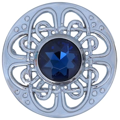 Image of Elegant Culloden Plaid Brooch - Scottish Kilt Fly Plaid Brooch Intricate Celtic Knot in Pewter with Gemstone 3-Inch Diameter - Ideal for Scottish Kilts & Formal Wear