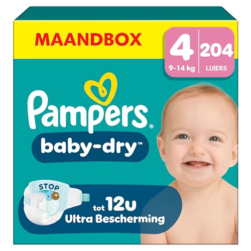 Pampers Baby-Dry Maat 4, 204 Luiers, 9kg - 14kg