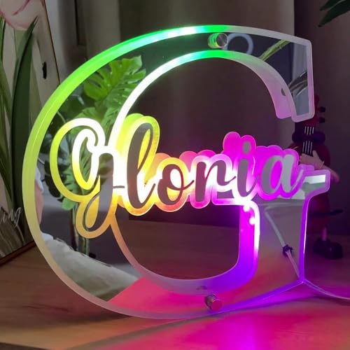 JINMA Personalized LED Acrylic Mirror Letter Initials Night Light- Custom Name Text, 12 Color LED Light Up Bedroom Wall Decoration, Gifts for Mom Friend Wife — view 2