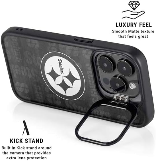 Skinit Kickstand Phone Case Compatible with iPhone 14 Pro Max - Officially Licensed NFL Pittsburgh Steelers Black & White Design