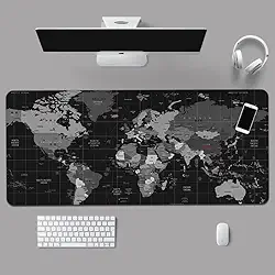Mouse Pad Gamer Com Estampa Tema Mapa Mundi Extra Grande 90x40 cm com Bordas Costuradas e base Antiderrapante Desk Pad para Teclado Mouse Notebook PC
