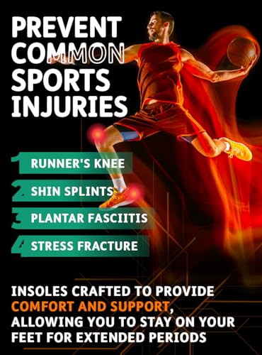 Image of Sport Shoe Insoles - Plantar Fasciitis Relief - High Arch Support - Enhanced Shock Absorption - Injury Prevention - Running Shoe Inserts for Men and Women (Flame, S)