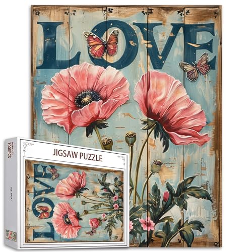 Tucocoo Puzzle de Fleurs de Coquelicot pour Adultes - 1 000 Pièces, Rétro Vintage avec Signe d'Amour, Art 50,8 x 68,6 cm, Coloré à Faire Soi-Même pour la...