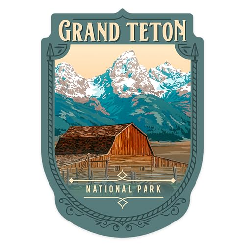 Image of Die Cut Sticker Grand Teton National Park, Wyoming, Painterly National Park Series, Vinyl Sticker, (Waterproof Decal for Cars, Water Bottles, Laptops, Coolers), Large