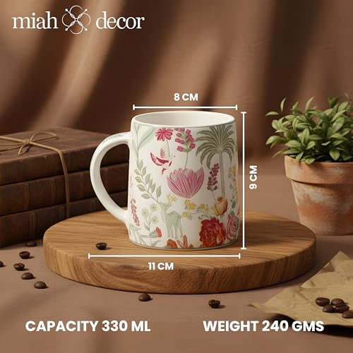 Image of Miah VintageBloom Ceramic Cup Set - Set of 6 | 10.16 cm x 6.85 cm x 8.89 cm | Handcrafted Coffee & Tea Mugs | Microwave & Dishwasher Safe | Timeless Classic Floral Design