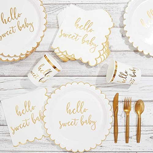 50 Pack Scalloped Hello Sweet Baby Napkins For Baby Shower Decorations (6 In) #TOP1