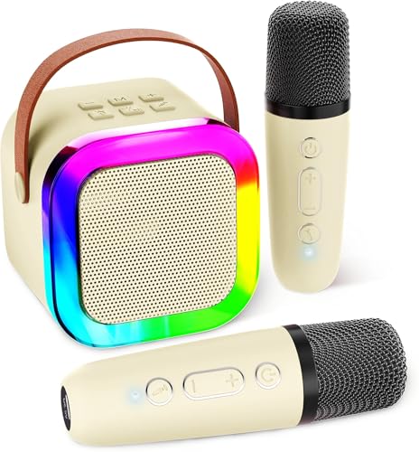Image of Karaoke Machine for Kids, Kids Karaoke Machine Gifts for Girls and Boys Family Party, Kids Karaoke Machine for Girls with 2 Wireless Microphones, Mini Portable Bluetooth Speaker (Ivory)