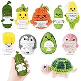 10 Pcs Mini Funny Potato Doll, Handmade Emotional Support Pickled Cucumber Pickle Gift 3 Inch Cute Mini Funny Crochet Doll with Positive Card Encouragement Support for Birthday Gift Room Decor