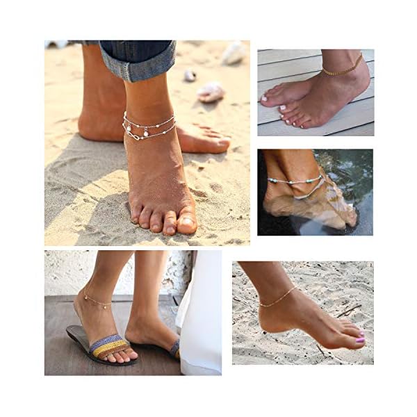 Softones 16Pcs Ankle Bracelets for Women Girls Gold Silver Two Style Chain Beach Anklet Bracelet Jewelry Anklet Set,Adjustable Size