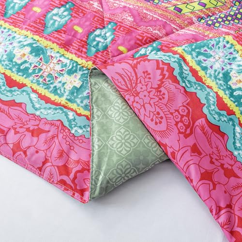 Image of Ac Comforter Single Bed Boho with Satin Finish 240 GSM - Reversible AC Comforter - Purple & Orange, Motif Comforter Quilt Duvet Dohar Blanket for Summer 150 X 225cm