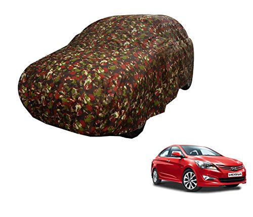 Image of Auto Hub Car Cover Compatible with Hyundai Verna (Model : 2017-2022) with Weather Proof, Triple Stitched, Verna Car Cover Jungle Look