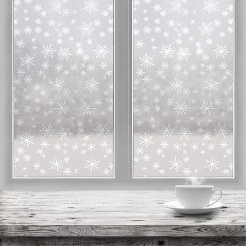 Image of WALLMATE Self Adhesive Window Film Frosted 3D Glass Door Window Frosted Film for Home /Office /Bathroom & Living Room Multicolor Frosted Film (16 x 144 Inch, Snowflake)