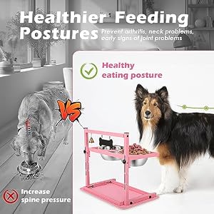 SHAINFUN Pink Raised Dog Bowl Stand with Two 1700ml Stainless Steel Food Bowl, a Slow Dog Feeder and Spill Proof Mat, Adjustable Dog Feeder, Elevated Dog Bowls for Large Medium and Small Dogs. SHAINFUN Pink Raised Dog Bowl Stand with Two 1700ml Stainless Steel Food Bowl, a Slow Dog Feeder and Spill Proof Mat, Adjustable Dog Feeder, Elevated Dog Bowls for Large Medium and Small Dogs.