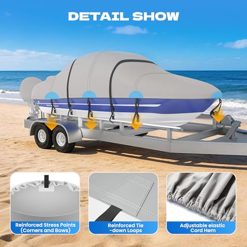 SOTISI Boat Cover, 14-16 ft Heavy Duty Waterproof， Fits V-Hull, Tri-Hull, Runabout Boat Cover (Boat Width 68in, Grey) by SOTISI - Image 8