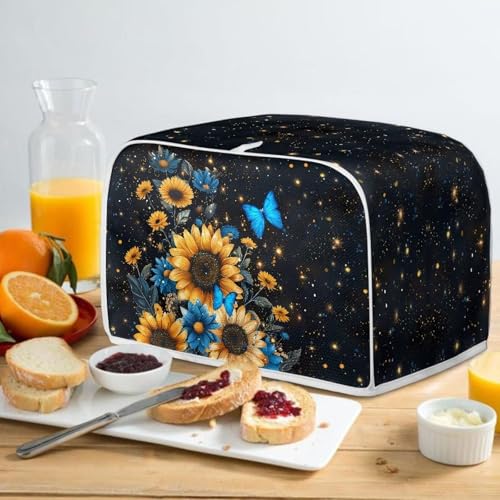 Image of Talayituse Sunflower Butterfly Print 2 Slice Toaster Cover, Lightweight Dust Protection, Washable, Bread Maker Cover