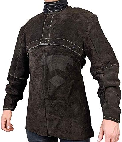 Waylander 2 Pc Split Leather Welding Cape with Sleeves and Detachable 20” Apron; Open Back Welding Jacket Comfort; Adjustable Cuffs for Secure Fit and Flexible Stand Up Collar (MEDIUM)