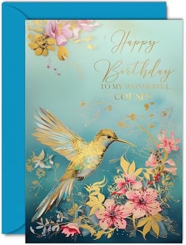 Happy Birthday Cousin Karte – Regenbogen-Design Mit Goldfolie, Leer Innen Für Persönliche Nachricht
