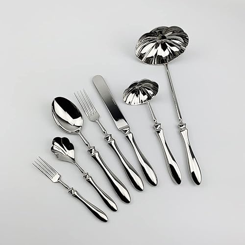 Juego de cubiertos de 40 piezas para 8, juego de cubiertos de acero inoxidable 1810, pulido con patrón de tortuga, juego de vajilla fina para comer