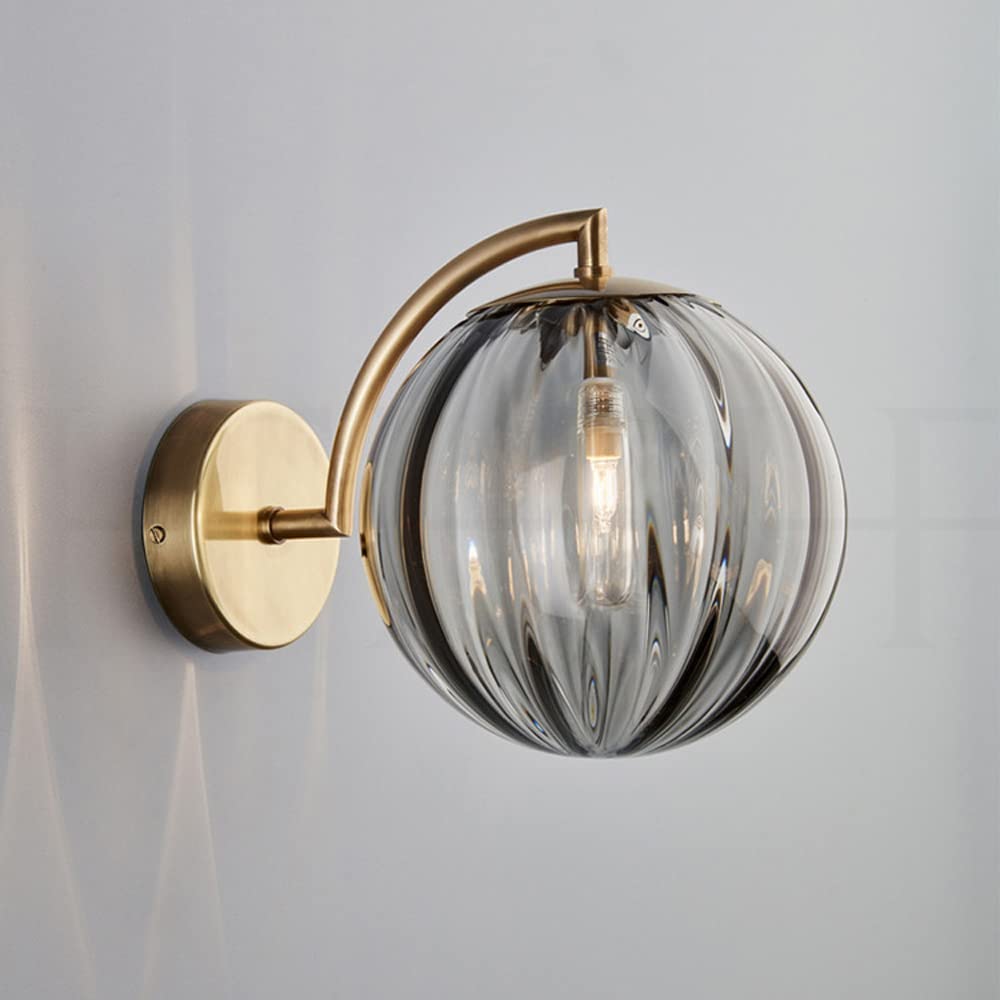 YBIOK 8.6" Modern Glass Wall Sconce With Clear Seedy Glass Globe Bathroom Vanity Lighting Metal Mirror Front Makeup Lights Fixtures Mid-Century Bedside Sconce