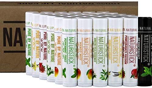 36-Pack Bulk Lip Balm Gift Set by Naturistick. Assorted Flavors. 100% Natural Ingredients. Includes Counter Display Box. Best Beeswax Chapstick for Dry, Chapped Lips. Made in USA