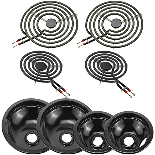 5304430149 5304430150 Black Porcelain Stove Drip Pans & MP22YA Electric Stove Burner Element Compatible with Frigi-daire Ken-more Tap-pan, Stove Element Replacement 318067041 318067051 by Fetechmate