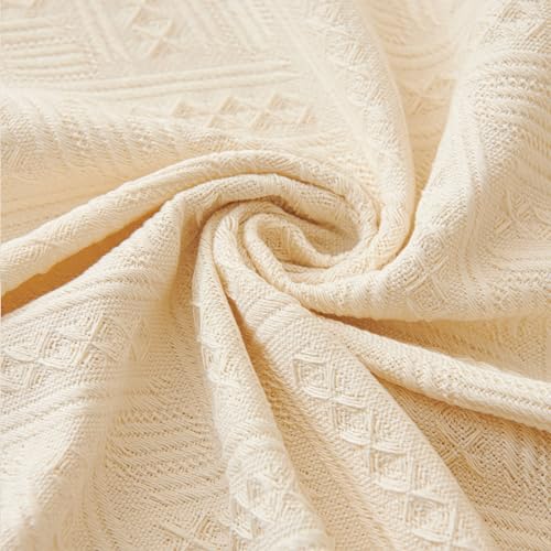 LHGOGO Sofaüberwurf Decke mit Fransen - 180x300cm Doppelseitig Überwurf Sofa 3 Sitzer Gewebtes Muster Decke als Couch Überwurf, Sofa Überzug, Sofadecke - Creme