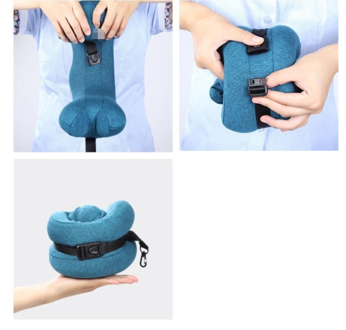 Cuscino da Viaggio in Memory Foam, Cuscino da Viaggio in Cotone Regolabile, Pieghevole per Aereo E Auto(Blue-B)