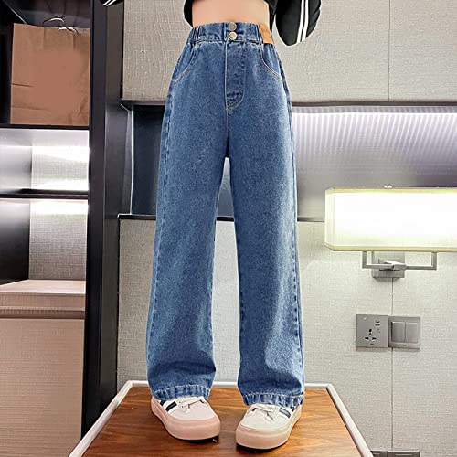 Kids Girls Straight Leg Jeans Tassel Hem Slim Fit Jeans Tummy Control Jeans for Girls Size 7-84