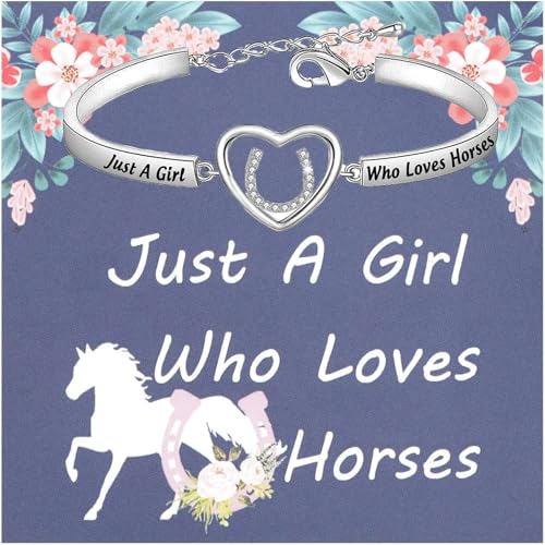 FEELMEM Cowgirl Jewelry Just A Girl Who Loves Horses Horseshoe Charm Bracelet Horse Gift for Girls Horse Lover Gifts Equestrian Bracelet Gift