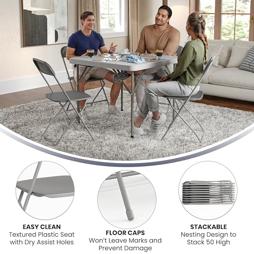 Image of Flash Furniture Hercules Series Plastic Folding Chair - Grey - 6 Pack 650LB Weight Capacity Comfortable Event Chair-Lightweight Folding Chair