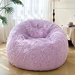 XeGe 5FT Giant Fluffy Bean Bag Chair Cover(No Filler), Ultra Soft Faux Fur Stuffed Animal Storage Bean Bag Light Purple, Plush Shaggy XL Large Beanbag for Living Room Bedroom Home Decor, Lavender