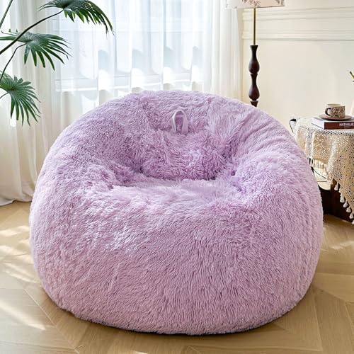 XeGe Housse de pouf géant et moelleux 1,5 m sans remplissage, en fausse fourrure ultra douce violet clair peluche à poils longs XL pour salon, chambre