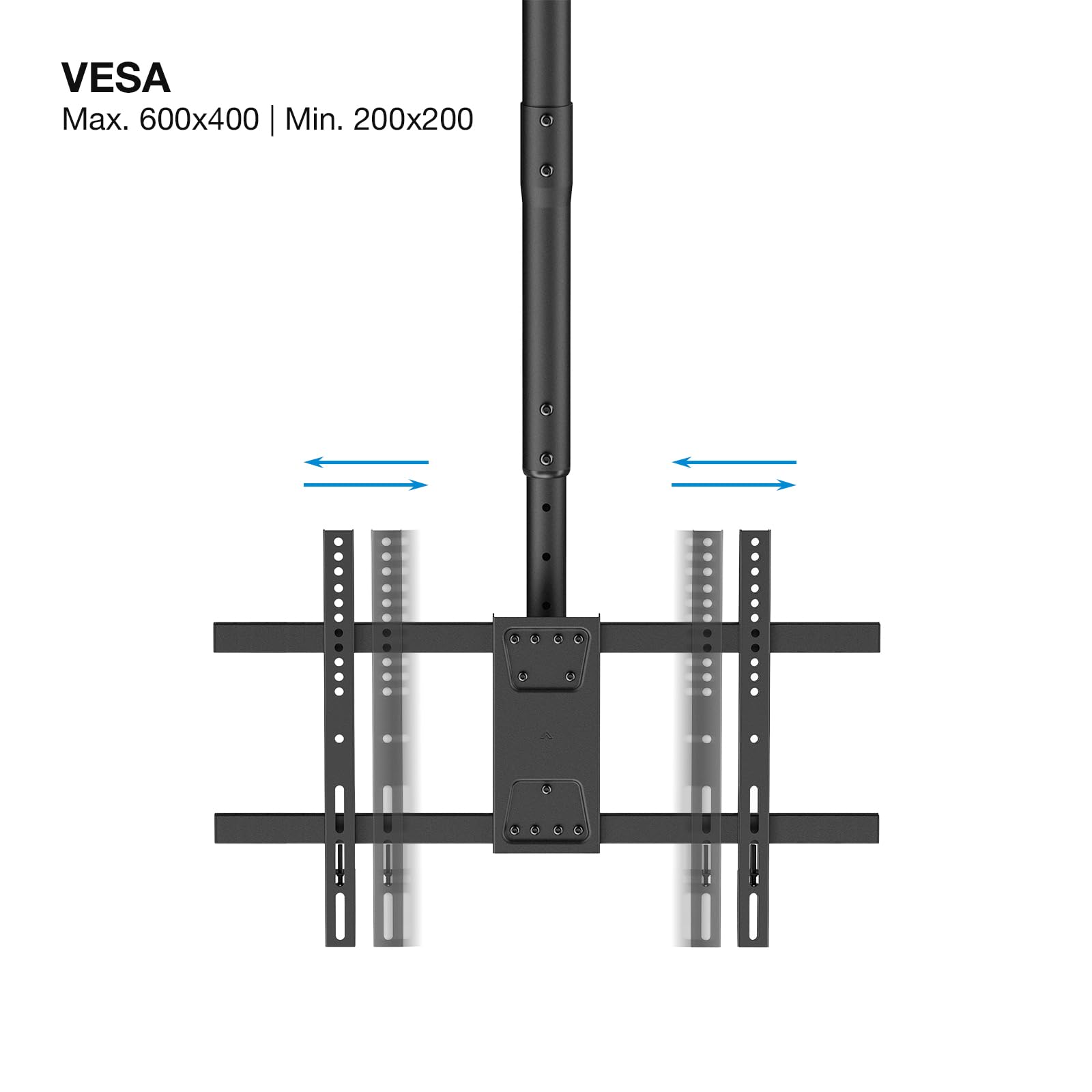 TOOQ LPCE1186TSLI-B - Supporto da soffitto estensibile, inclinabile e girevole per schermi 43"-86", fino a 60 kg di peso, VESA fino a 600x400, colore: nero