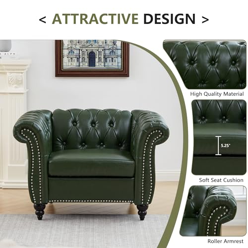 Image of QHITTY Accent Chair, Chesterfield Chair Modern Leather Upholstered Chair with Tufted Back for Living Room Furniture (Green)