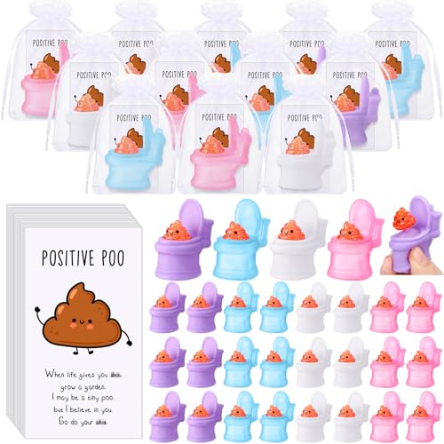 HyDren 24 Sets Funny Positive Poo Gifts Mini Gag Toilet Toys Support Cards with Bags for Employee Appreciation Party Favors White Elephant Gifts Adults Stress Relief Poop Bulk