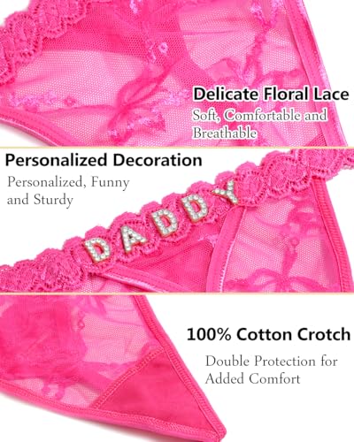 Image of Sexy Underwear for Women Lace Panties Sexy Thong with Funny Rhinestone Letters for Couple Gifts