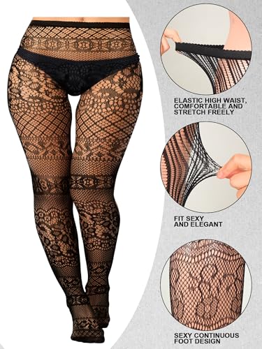 Skylety 6 Pairs Women Plus Size Fishnet Suspender Pantyhose Thigh High Stocking Garter Belt Lingerie Tights for Women L-XXXL3