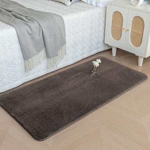Image of Luxe Home Rabbit Fur Soild Bath Mat Super Soft, Anti-Slip, Washable, Rectangle, for Bathroom Door Mate, Bedroom Door Mats (Cocoa, 60x90 cm)