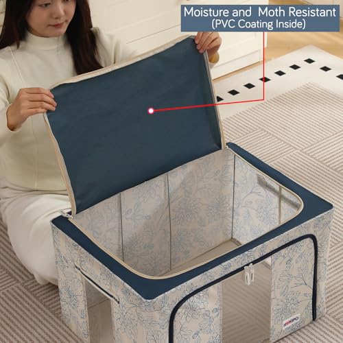 Image of HOKIPO 66L(L) Folding Storage Box and Organiser for Clothes, 600D Oxford Fabric Storage Box, Blue Blossom Pack of 1 (AR-6486-BLU)