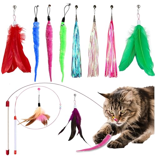 12Pcs Cat Toys Cat Wand Toy - 2 Durable Wands 10 Replacement Teas...