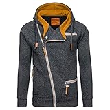 Maiyifu-GJ Men Slim Fit Full Zip Hoodies Casual Diagonal Zipper Hooded Sweatshirt Long Sleeve Sports Jacket with Zip Pockets (Black,Large)